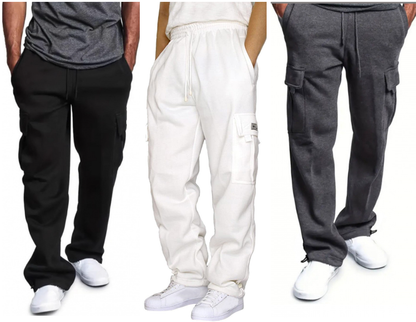 3 Pack Men's Fleece Lined Cargo Jogger Sweatpants