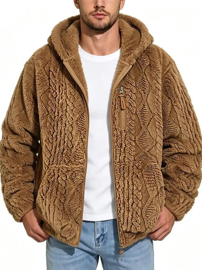 Unisex fleece hooded jacket. Solid woven texture, soft against skin, your go-to outerwear for fall & winter.