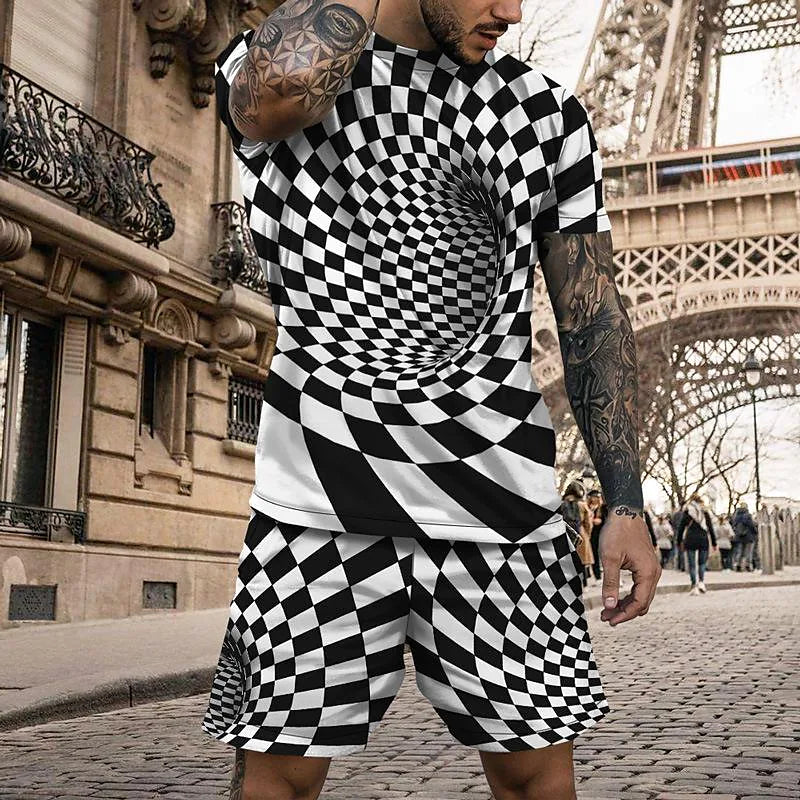 Men's 3D Colorful Creative Print Short Sleeve Two-piece Set