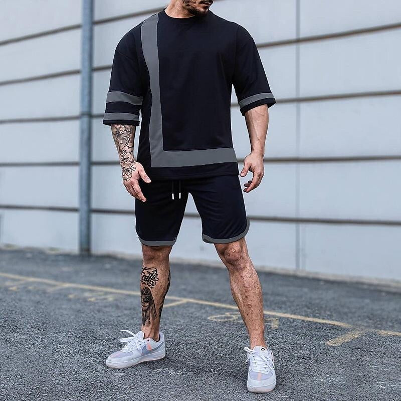 Men's Colorblock Crew Neck Short Sleeve Two-Piece Set