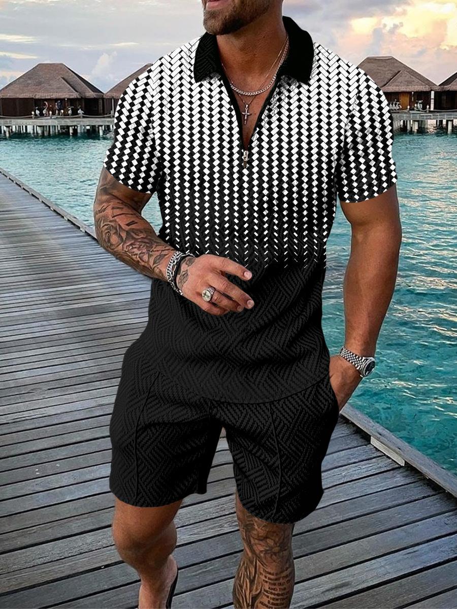 Wilson 3D Print Zipper Polo Short-sleeved Two-piece Set 1
