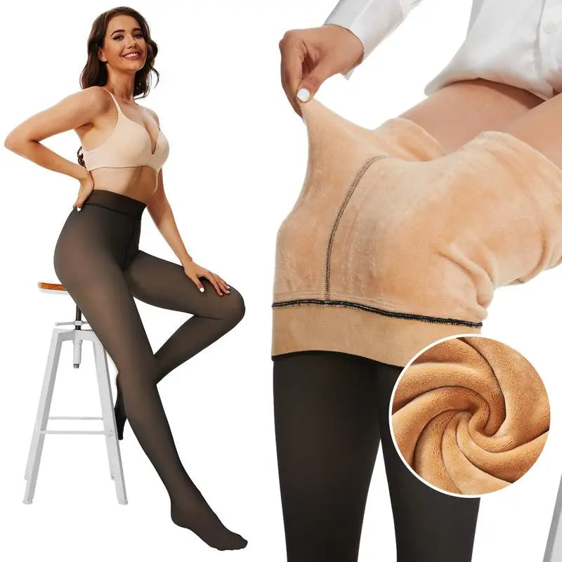 CloveWarm Women's Cotton-Fleece Shaping Tights, Winter Warm Opaque Slimming Pantyhose, Non-Bulky