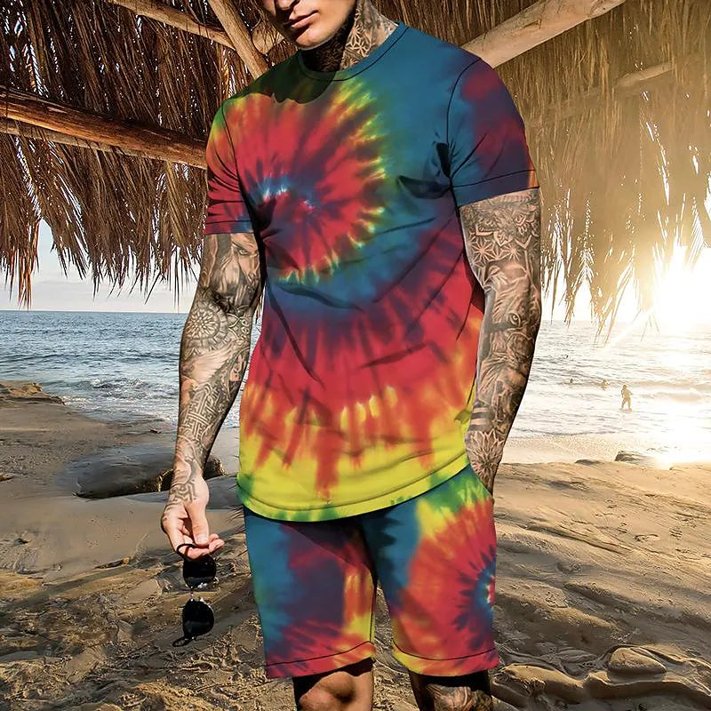Men's 3D Colorful Creative Print Short Sleeve Two-piece Set