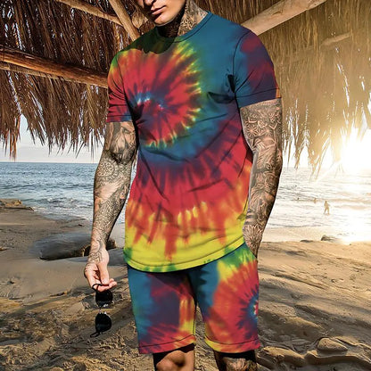 Men's 3D Colorful Creative Print Short Sleeve Two-piece Set
