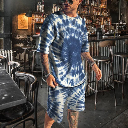 Men's 3D Colorful Creative Print Short Sleeve Two-piece Set