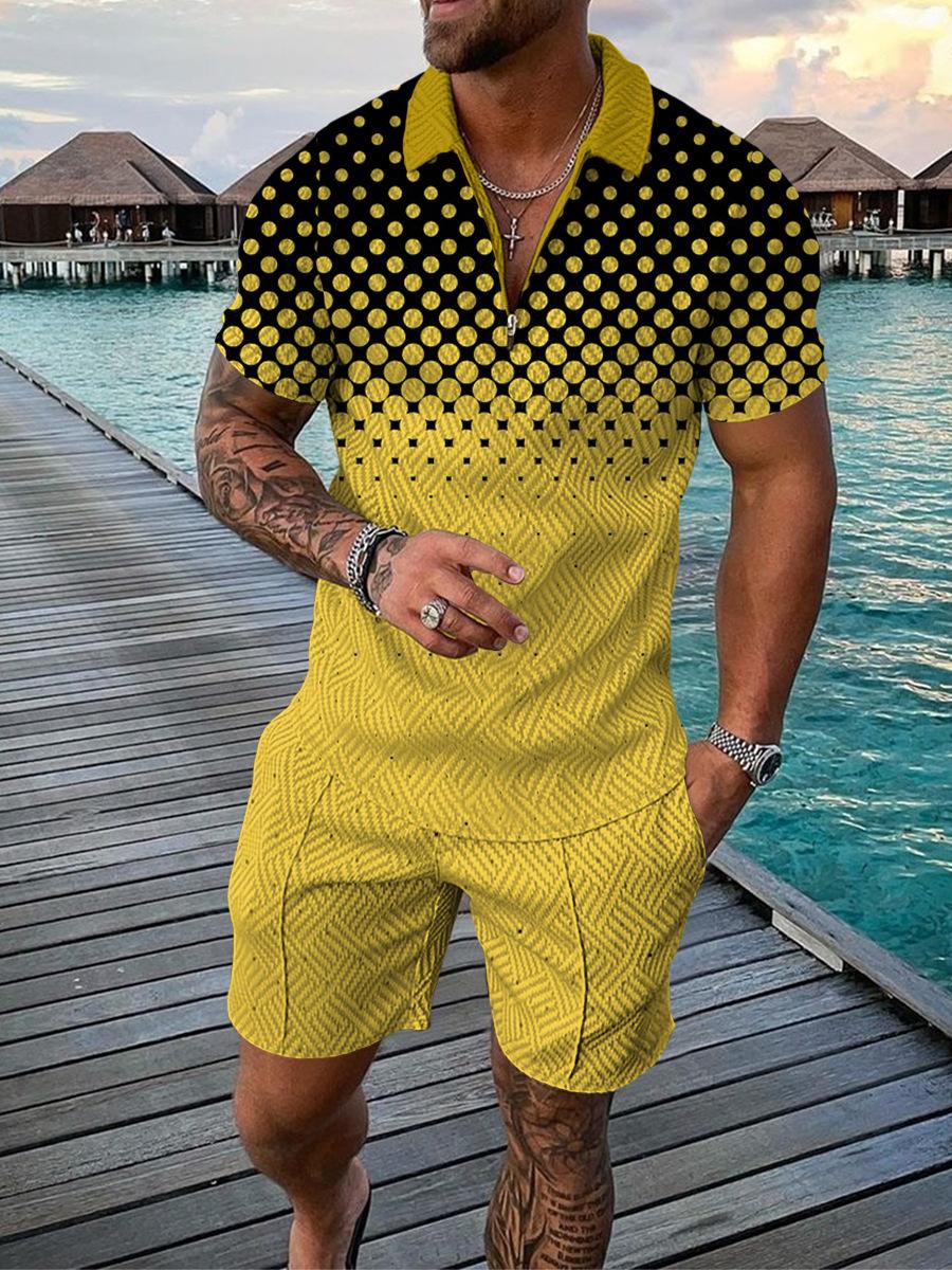 Wilson 3D Print Zipper Polo Short-sleeved Two-piece Set 1