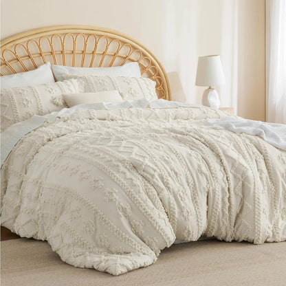 Soft Tufted Queen Comforter Set - Luxury Beige Boho Bedding
