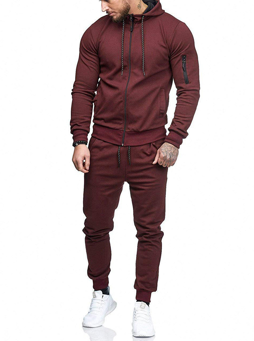Zipper Detail Drawstring Hoodie & Sweatpants