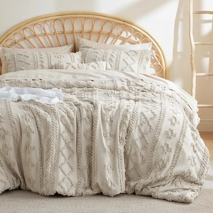 Soft Tufted Queen Comforter Set - Luxury Beige Boho Bedding