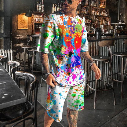 Men's 3D Colorful Creative Print Short Sleeve Two-piece Set
