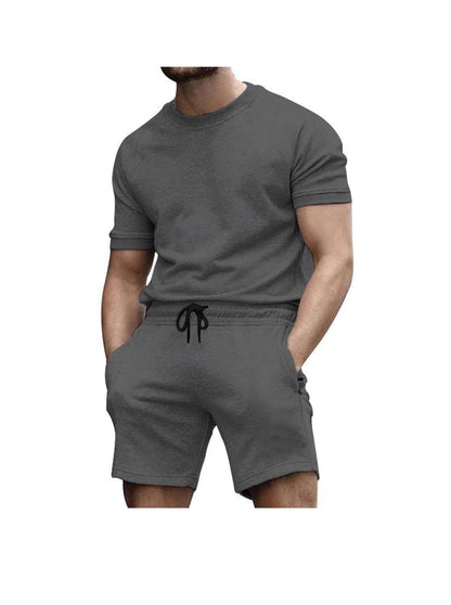Richard Solid Color Short Sleeve Shorts Two-Piece Set