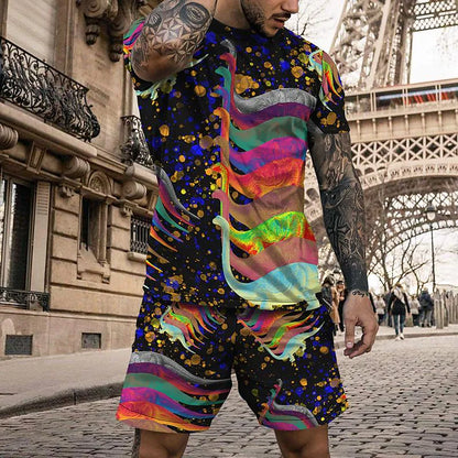 Men's 3D Colorful Creative Print Short Sleeve Two-piece Set