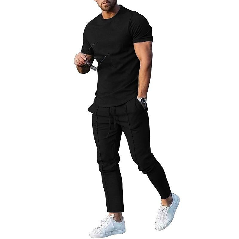 Men's Crew Neck Short-sleeved Trousers Two-piece Set