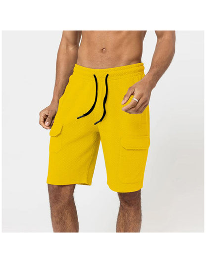 Textured Fabric Multi-pocket Shorts Design Round Neck Two Piece Set