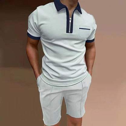 Jorge Solid Color Zipper Polo Short-sleeved Two-piece Set