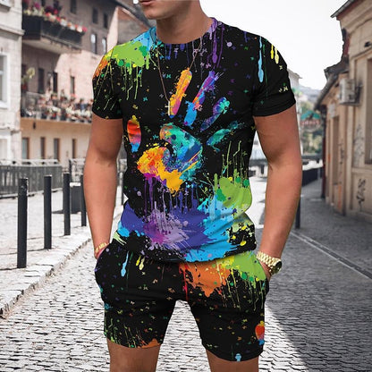 Men's 3D Colorful Creative Print Short Sleeve Two-piece Set