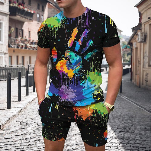Men's 3D Colorful Creative Print Short Sleeve Two-piece Set