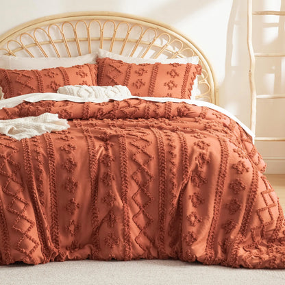 Soft Tufted Queen Comforter Set - Luxury Beige Boho Bedding