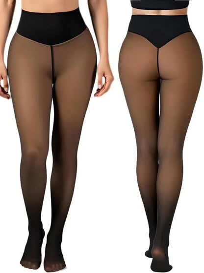CloveWarm Women's Cotton-Fleece Shaping Tights, Winter Warm Opaque Slimming Pantyhose, Non-Bulky