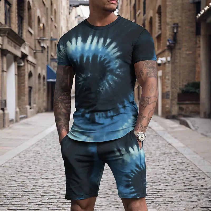 Men's 3D Colorful Creative Print Short Sleeve Two-piece Set