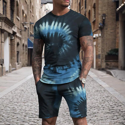 Men's 3D Colorful Creative Print Short Sleeve Two-piece Set