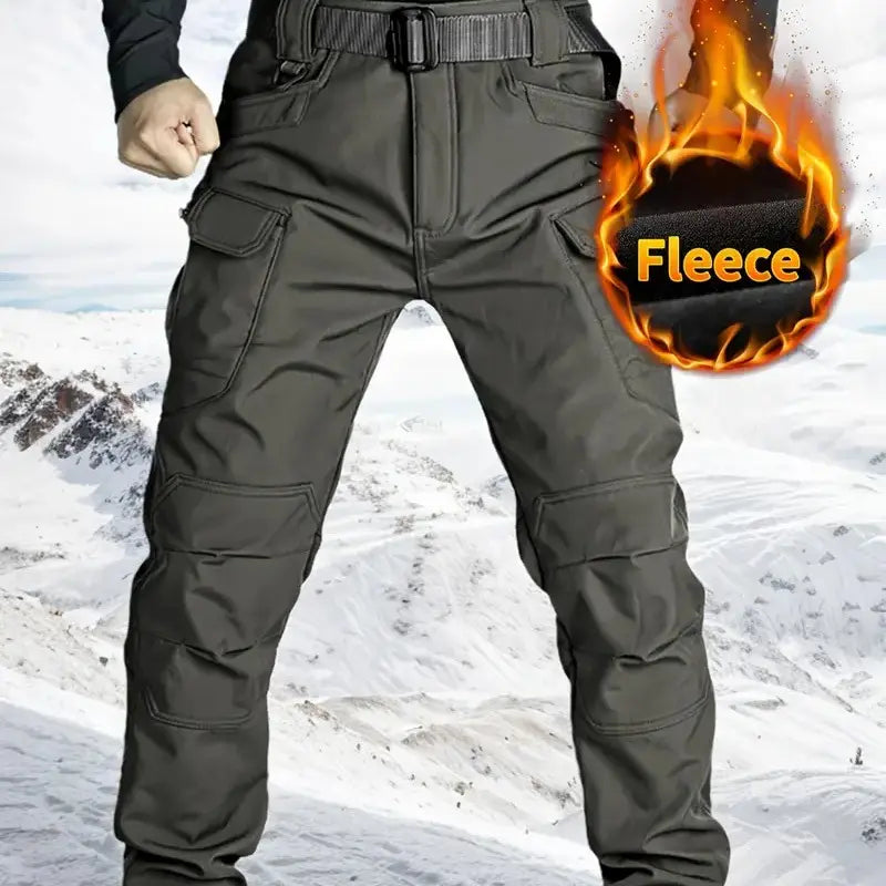 Men’s Fleece-Lined Tactical Work Pants, Windproof Warm, Multi-Pocket for Fall & Winter