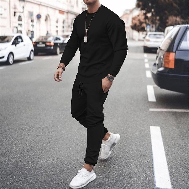 Men's Crew Neck Long-sleeved Trousers Two-piece Set