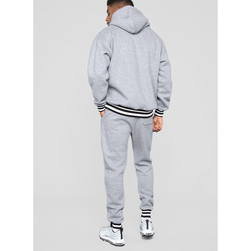 Men's Solid Color Contrast Rib Panel Hoodie Two-Piece Set