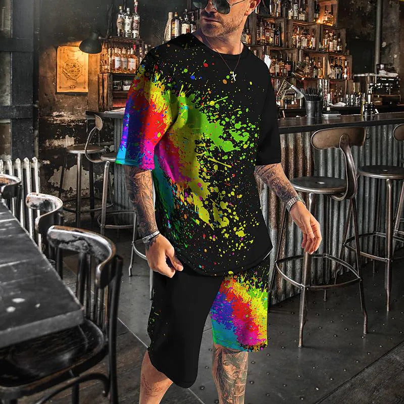 Men's 3D Colorful Creative Print Short Sleeve Two-piece Set
