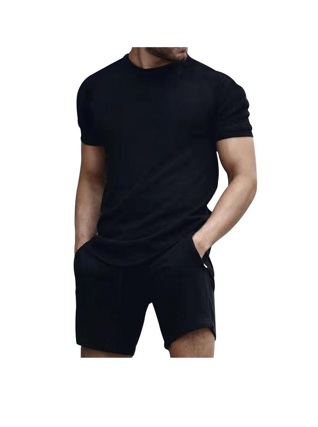 Richard Solid Color Short Sleeve Shorts Two-Piece Set