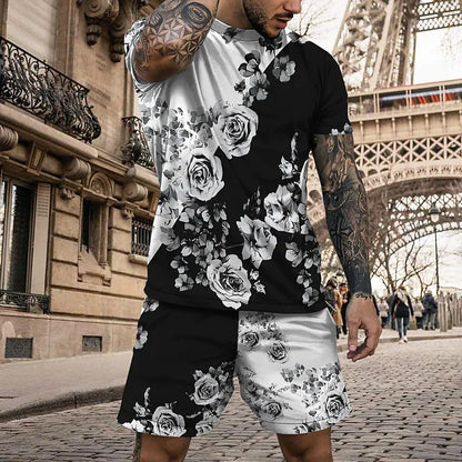 Men's 3D Colorful Creative Print Short Sleeve Two-piece Set