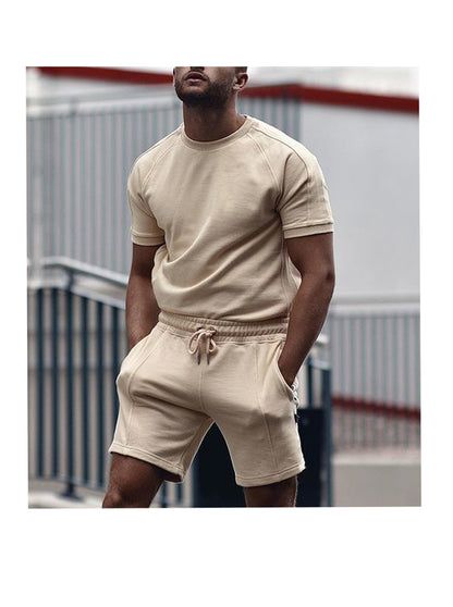 Ruben Solid Color Short Sleeve Shorts Two-Piece Set