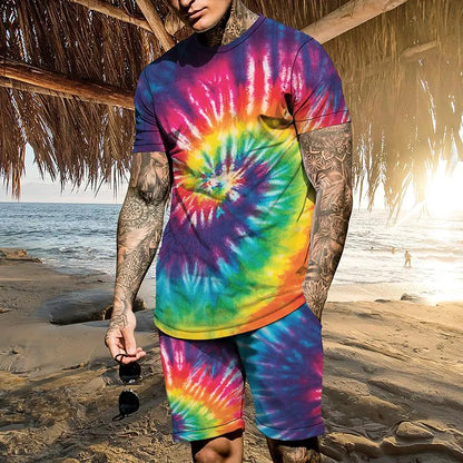 Men's 3D Colorful Creative Print Short Sleeve Two-piece Set