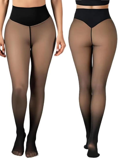 CloveWarm Women's Cotton-Fleece Shaping Tights, Winter Warm Opaque Slimming Pantyhose, Non-Bulky