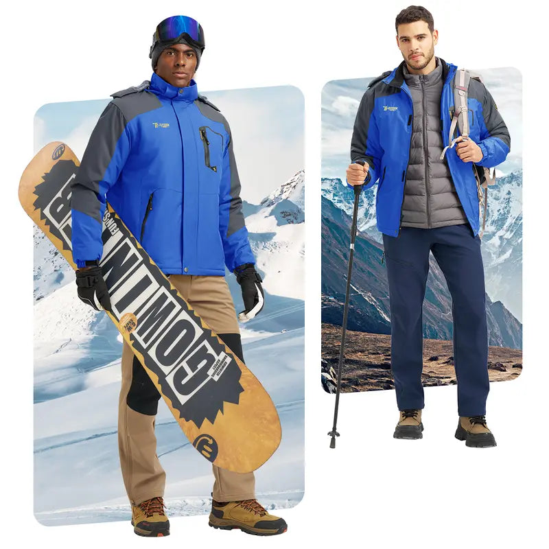 Men's Hooded Ski Suit, 360° Waterproof with Warm Fleece Lining, Winter Outdoor Wear for Skiing & Hiking