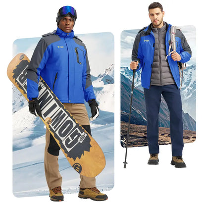 Men's Hooded Ski Suit, 360° Waterproof with Warm Fleece Lining, Winter Outdoor Wear for Skiing & Hiking