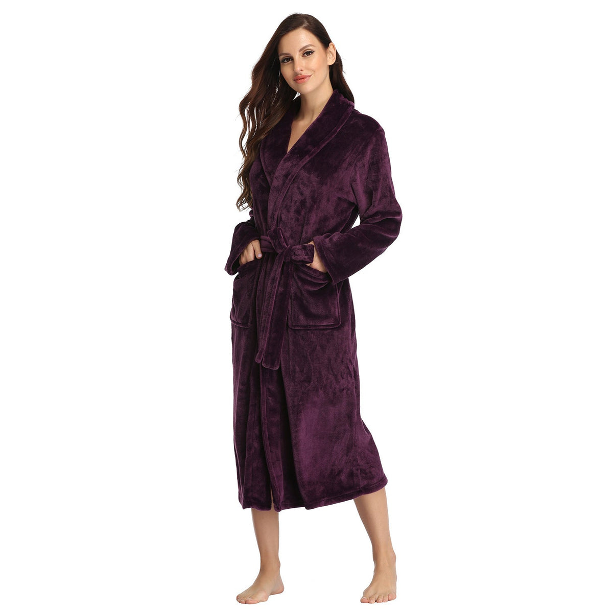 Soft Flannel Solid Long Bathrobe, Perfect Couple Loungewear