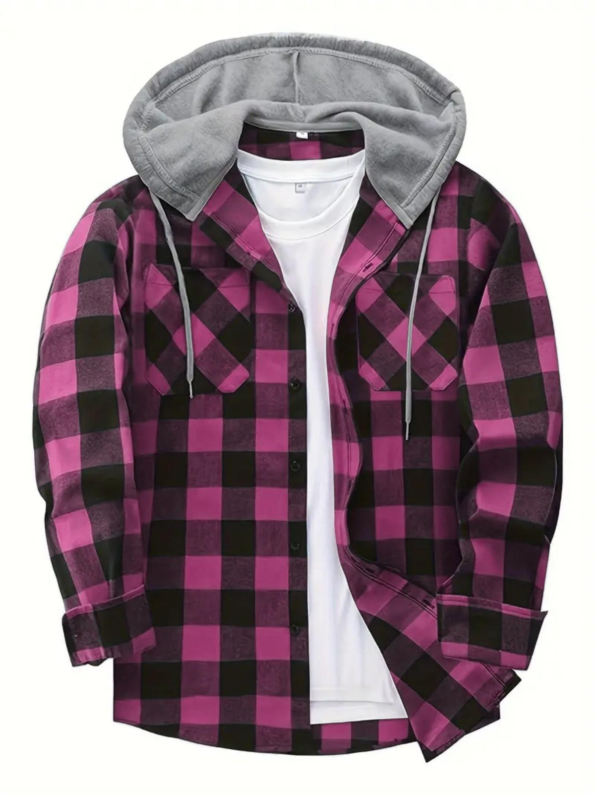 Men’s Plus-Size Flannel Hooded Shirt, Button Front, Drawstring Hood, Pockets, Ultra-Soft Fabric