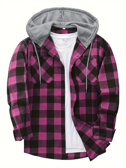 Men’s Plus-Size Flannel Hooded Shirt, Button Front, Drawstring Hood, Pockets, Ultra-Soft Fabric