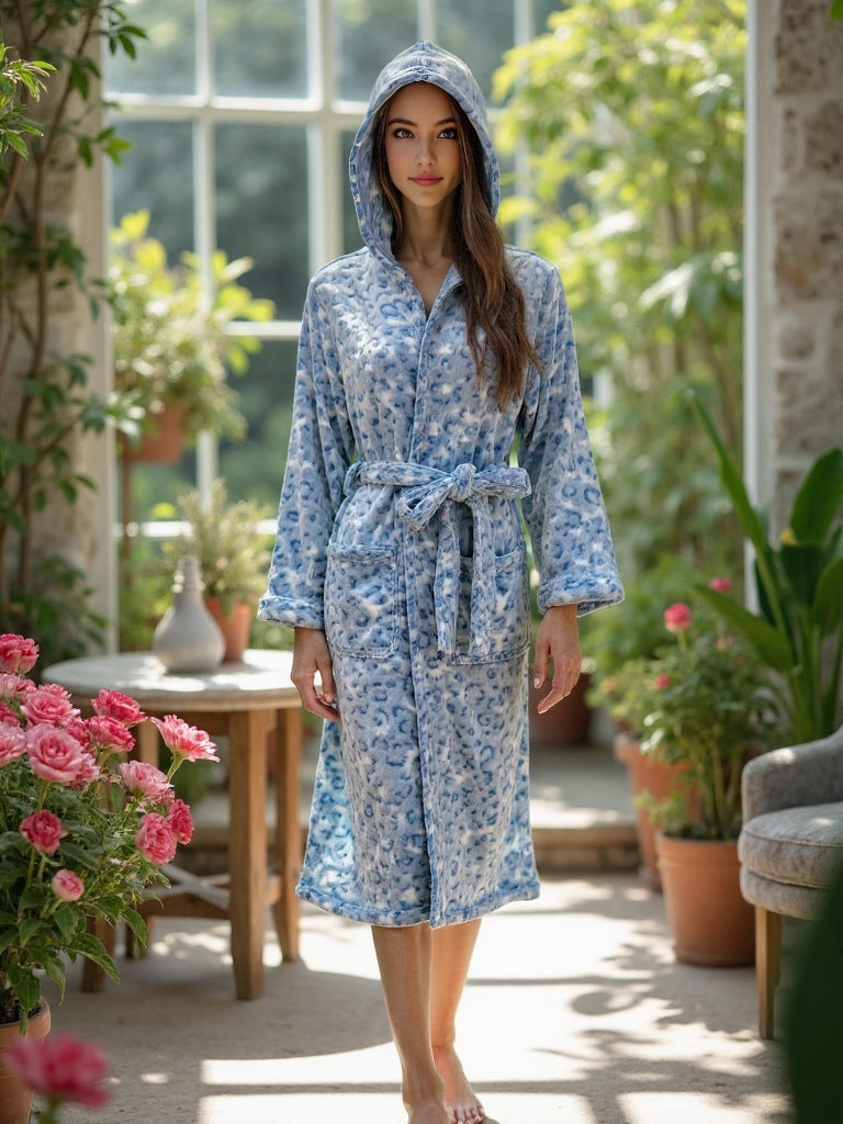 Soft Flannel Solid Long Bathrobe, Perfect Couple Loungewear