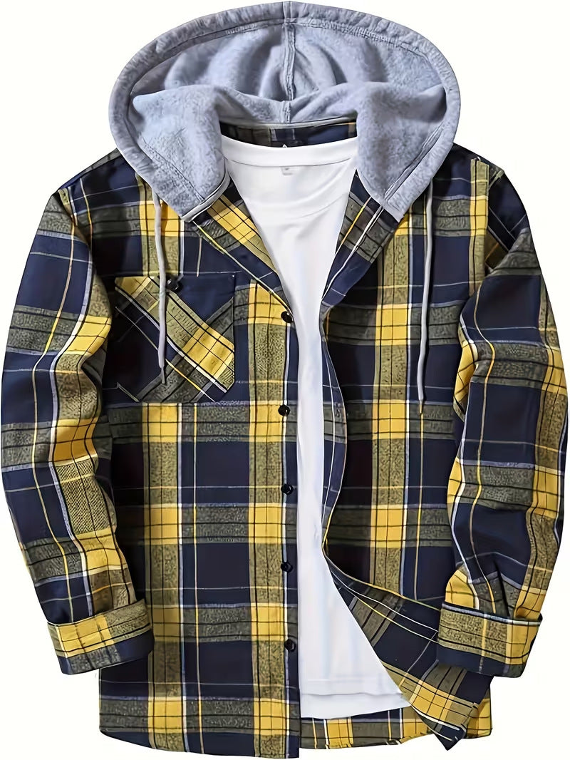 Men’s Plus-Size Flannel Hooded Shirt, Button Front, Drawstring Hood, Pockets, Ultra-Soft Fabric