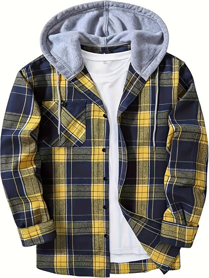 Men’s Plus-Size Flannel Hooded Shirt, Button Front, Drawstring Hood, Pockets, Ultra-Soft Fabric