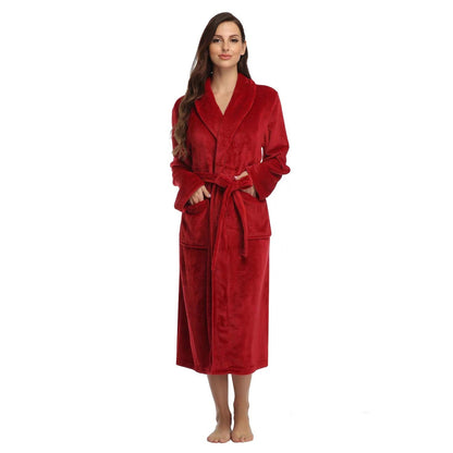 Soft Flannel Solid Long Bathrobe, Perfect Couple Loungewear