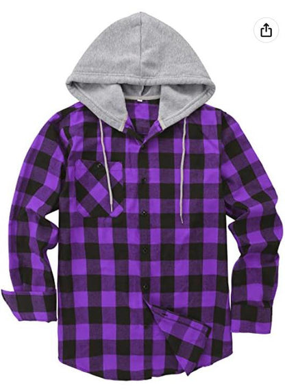 Men’s Plus-Size Flannel Hooded Shirt, Button Front, Drawstring Hood, Pockets, Ultra-Soft Fabric