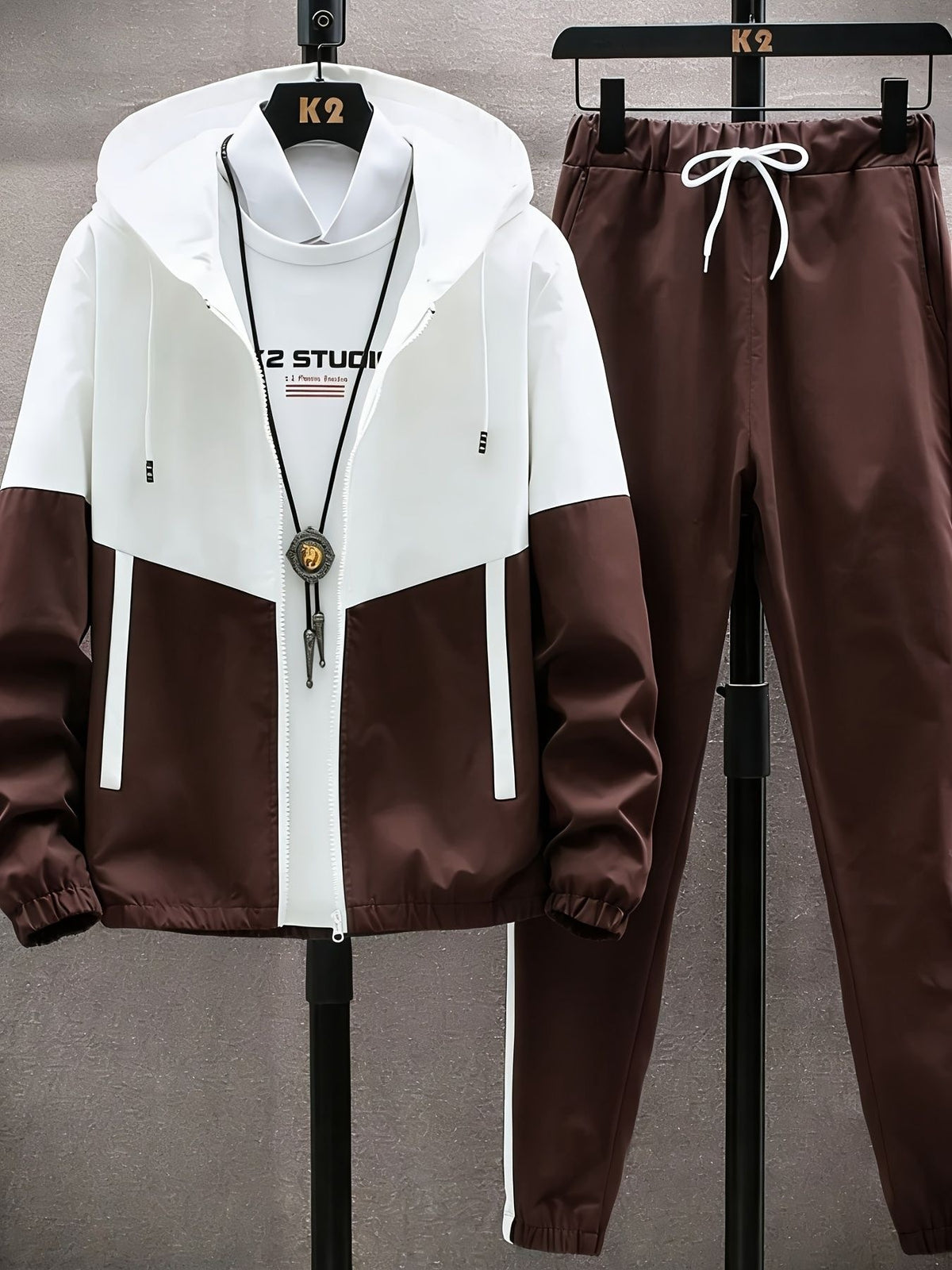 Men's 2-Piece Color Block Hooded Tracksuit Set for Daily Wear, Walks & Light Outdoor Activities