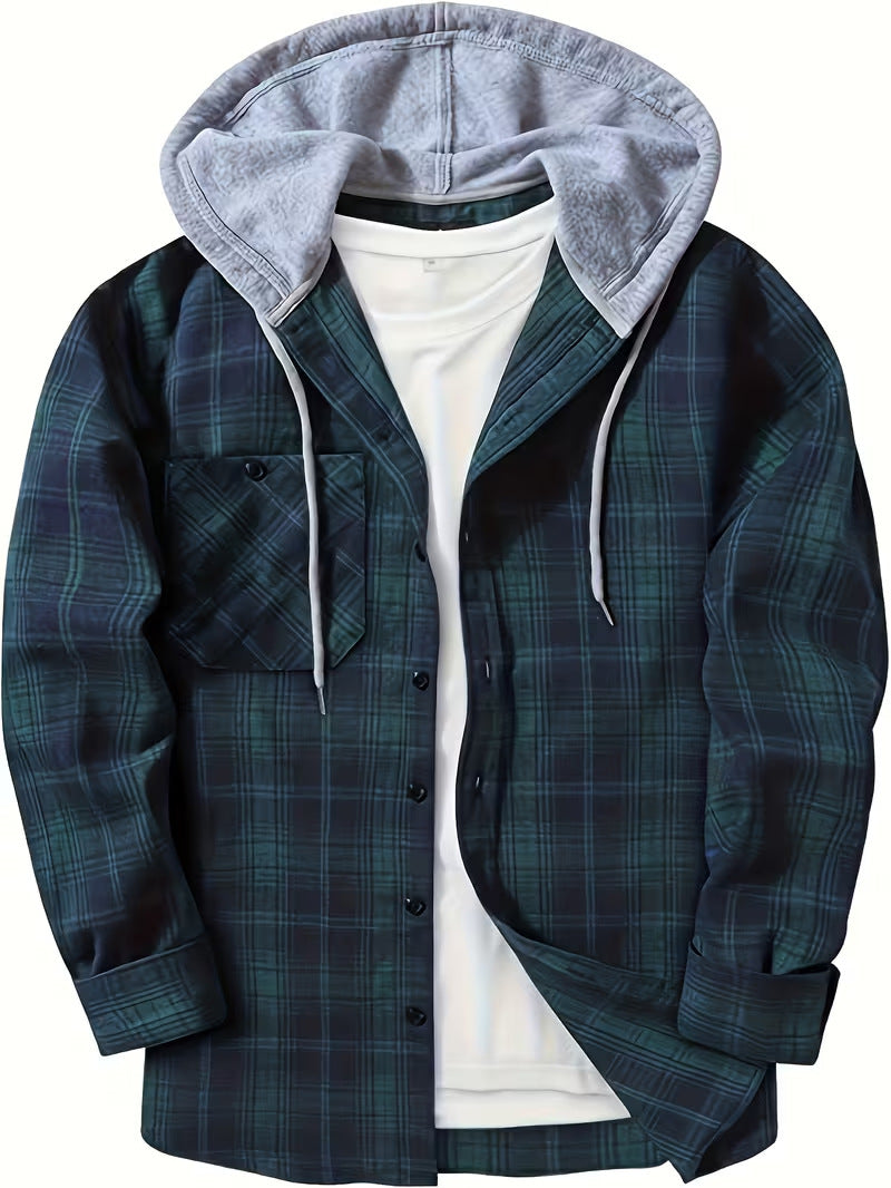 Men’s Plus-Size Flannel Hooded Shirt, Button Front, Drawstring Hood, Pockets, Ultra-Soft Fabric