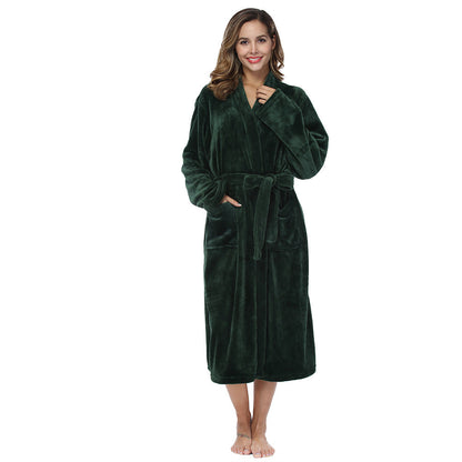 Soft Flannel Solid Long Bathrobe, Perfect Couple Loungewear