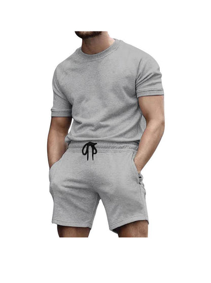 Richard Solid Color Short Sleeve Shorts Two-Piece Set