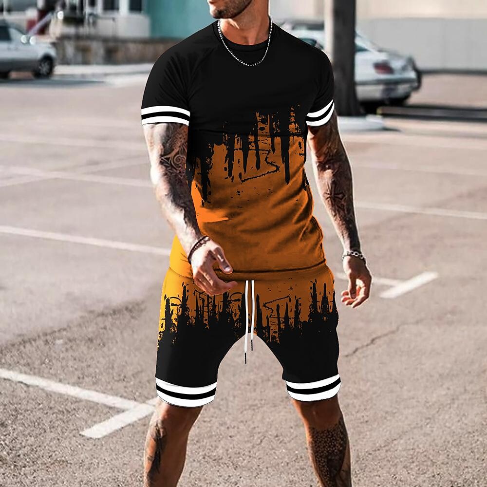 Men's 3D Printed Short Sleeve Tracksuit
