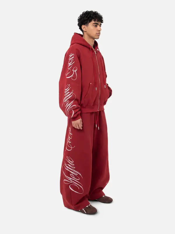 Embroidered 2-Piece Tracksuit Set with Zip-Up Hoodie & Loose Wide-Leg Pants, Classic Y2K Streetwear